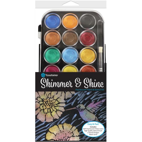 Yasutomo&#xAE; Shimmer &#x26; Shine 21-Color Pearlescent Paint &#x26; Stencil Kit